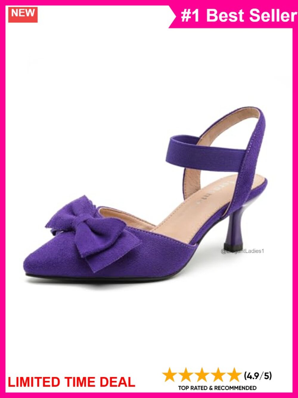 Women's Bow Pointed Toe Slingback Kitten Heels Slip On Pumps Synthetic Suede